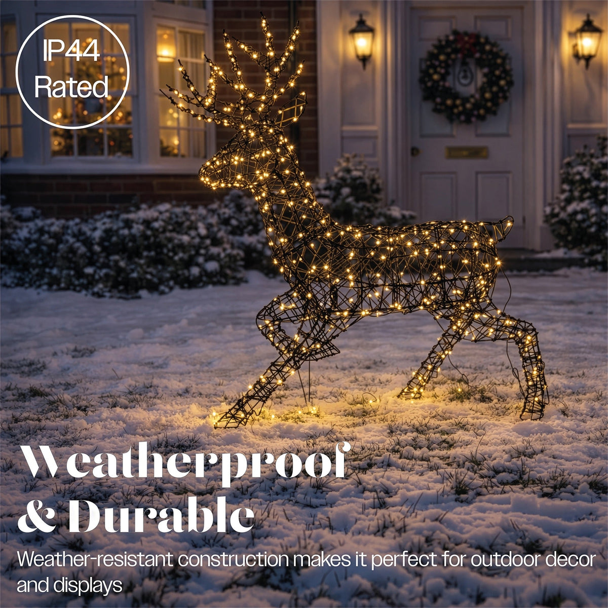 Xmas Haus LED Metal Rattan Deer Outdoor Decoration with Timer_Outdoor Christmas Decorations