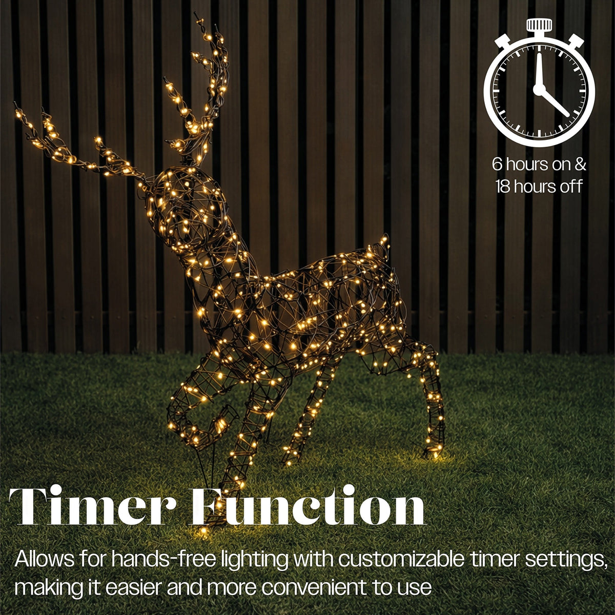 Xmas Haus LED Metal Rattan Deer Outdoor Decoration with Timer_Outdoor Christmas Decorations