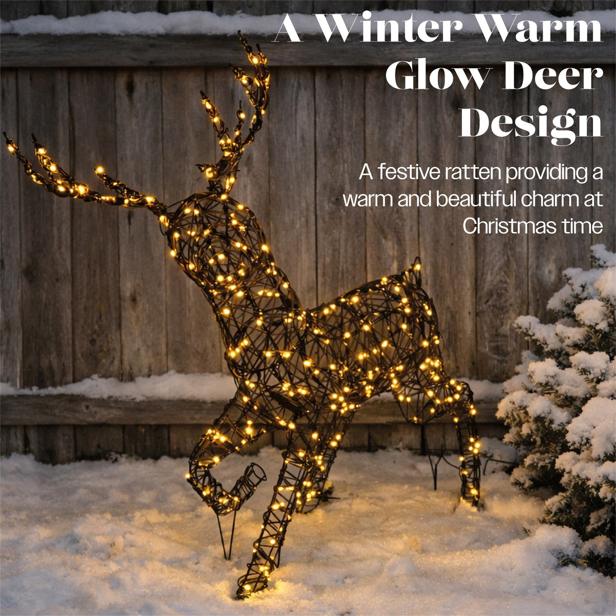 Xmas Haus LED Metal Rattan Deer Outdoor Decoration with Timer_Outdoor Christmas Decorations