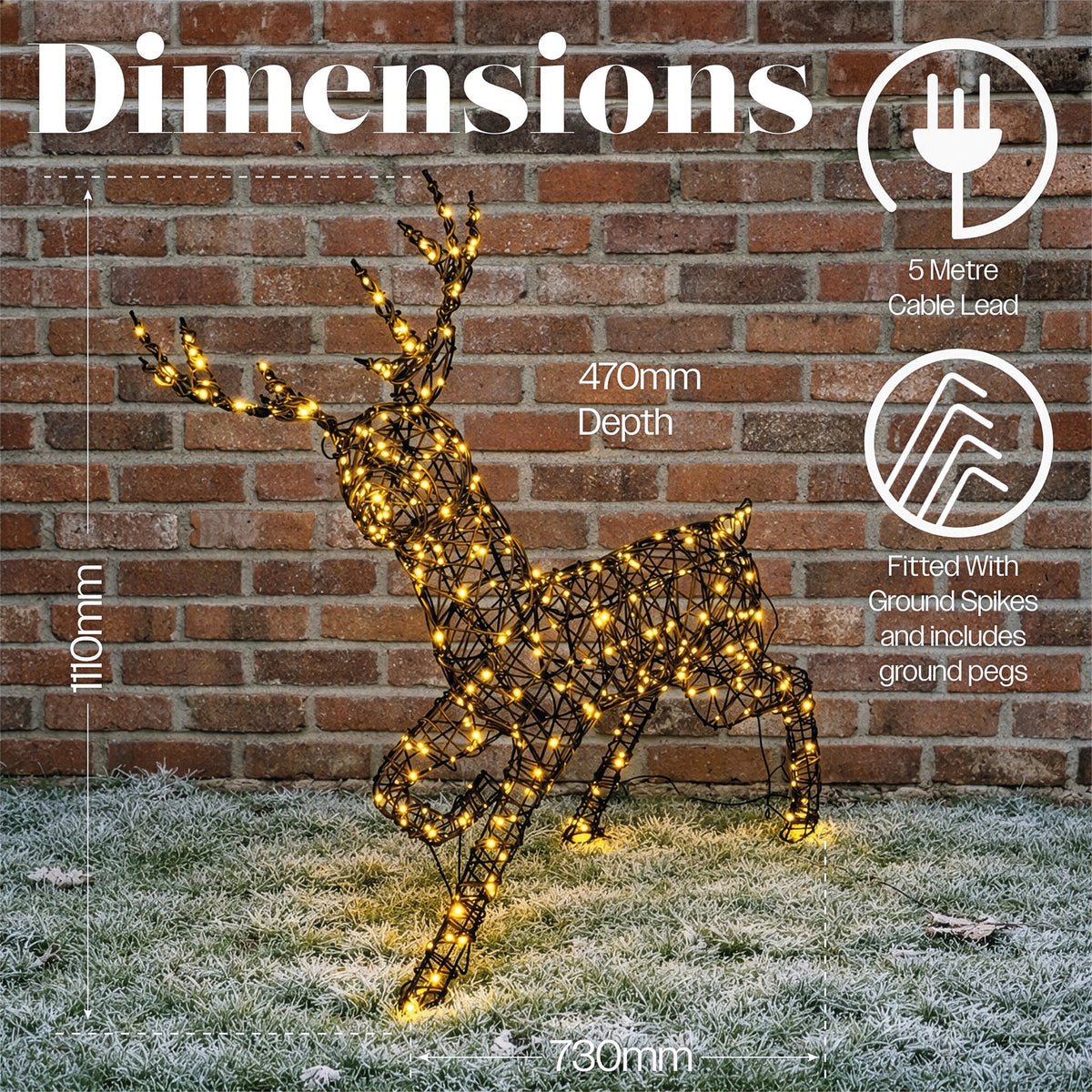 Xmas Haus LED Metal Rattan Deer Outdoor Decoration with Timer_Outdoor Christmas Decorations
