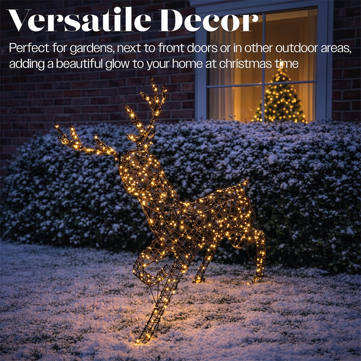 Xmas Haus LED Metal Rattan Deer Outdoor Decoration with Timer_Outdoor Christmas Decorations