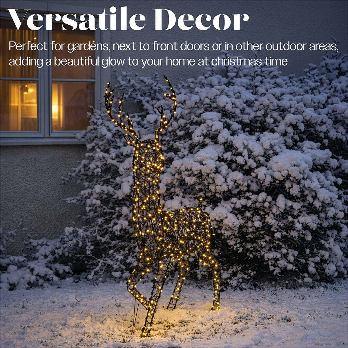 Xmas Haus Warm White LED Metal Deer with Brown Plastic Rattan Outdoor with Timer_Outdoor Christmas Decorations