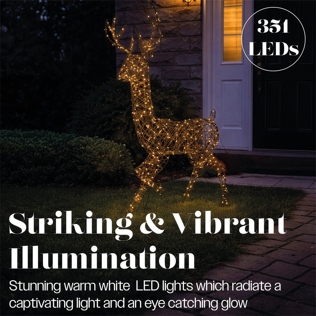 Xmas Haus Warm White LED Metal Deer with Brown Plastic Rattan Outdoor with Timer_Outdoor Christmas Decorations