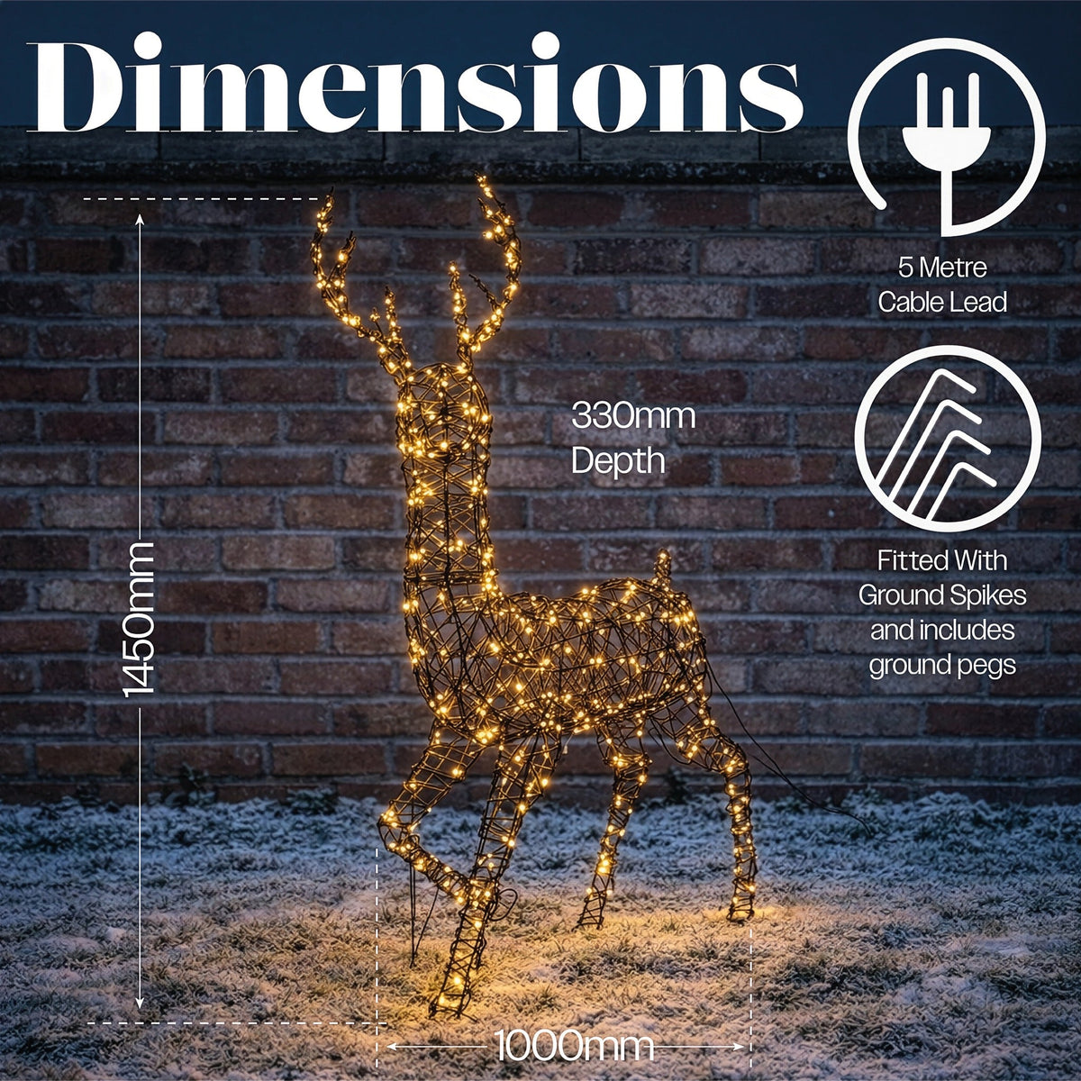 Xmas Haus Warm White LED Metal Deer with Brown Plastic Rattan Outdoor with Timer_Outdoor Christmas Decorations