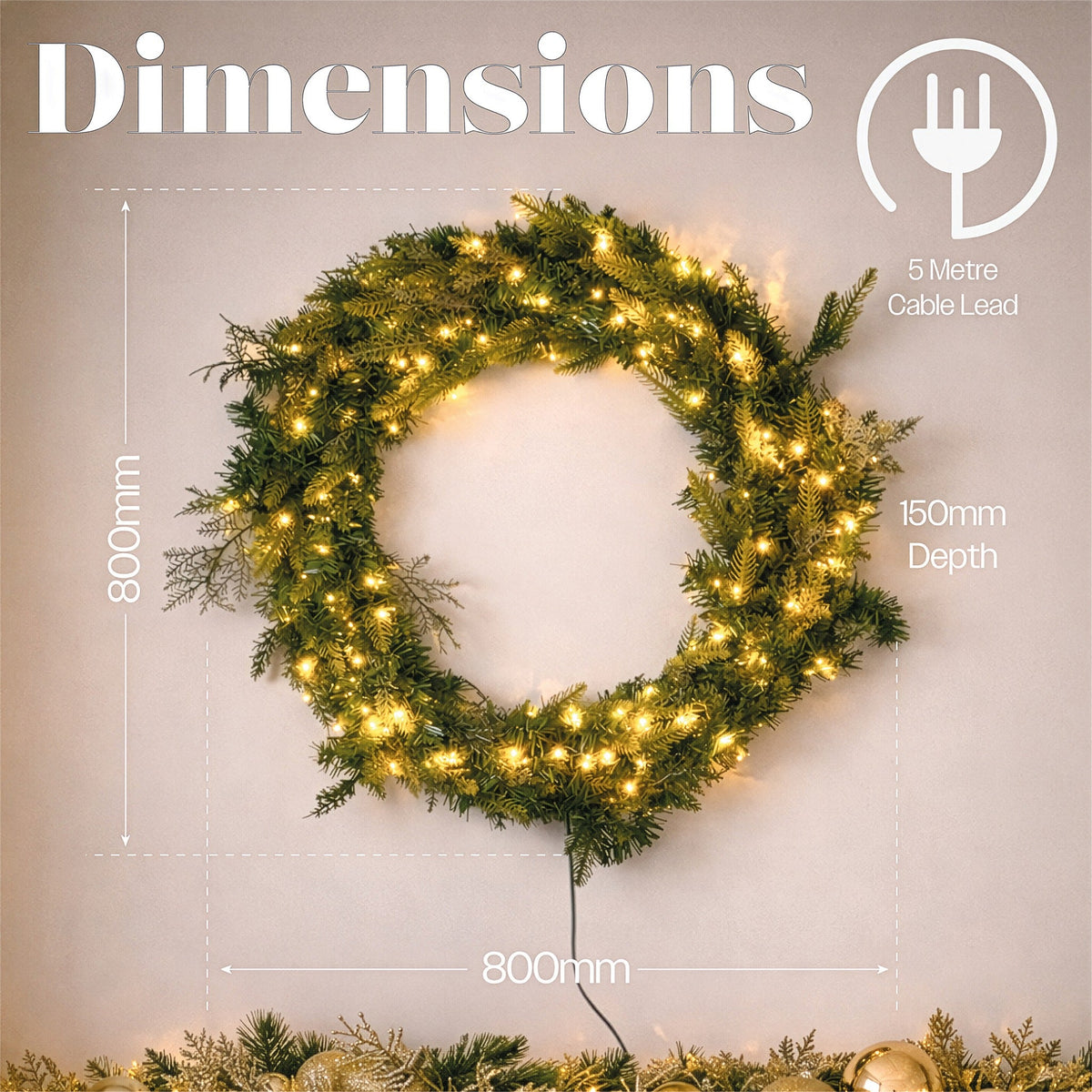 Xmas Haus White LED Wreath Outdoor Christmas Decoration with Timer_Outdoor Christmas Decorations