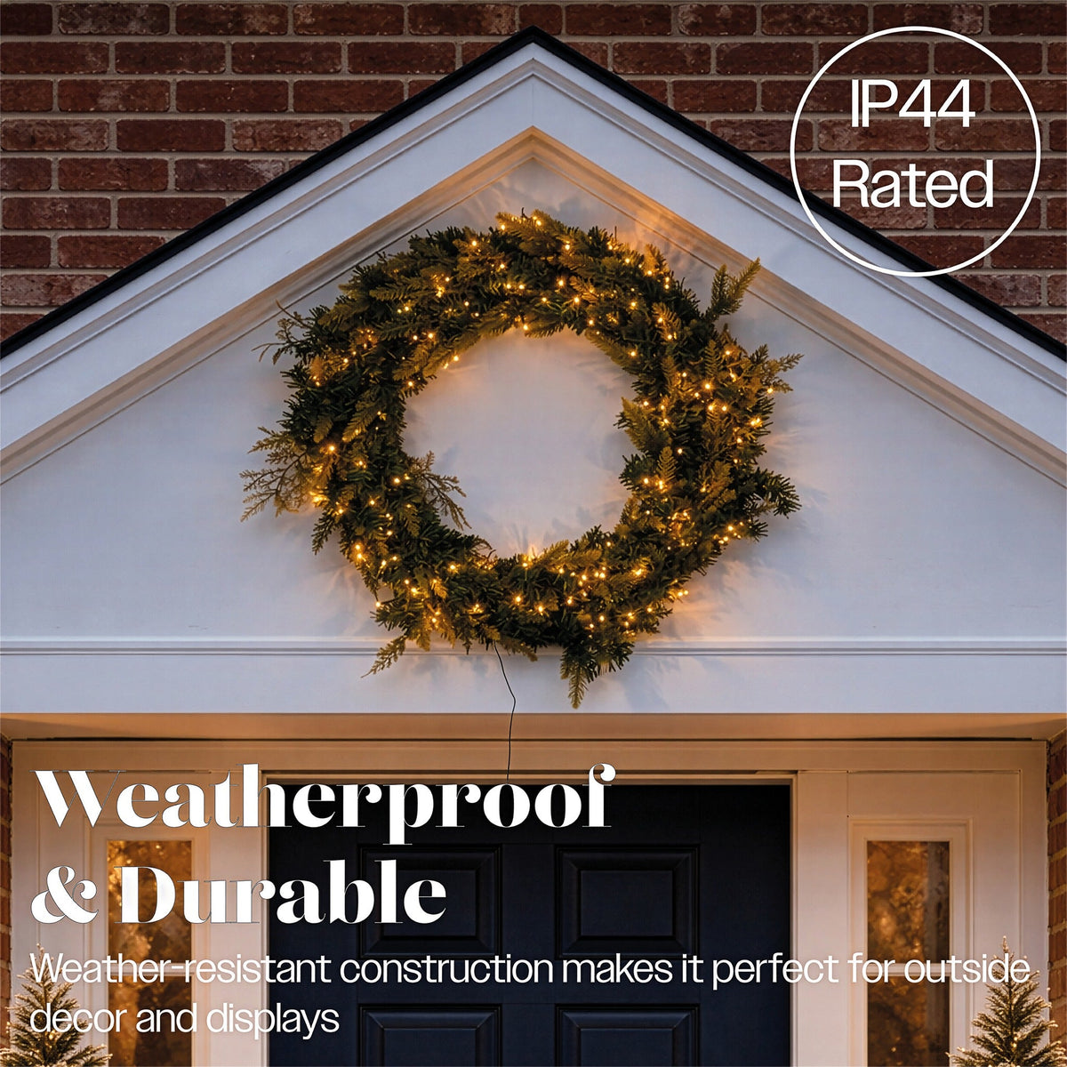 Xmas Haus White LED Wreath Outdoor Christmas Decoration with Timer_Outdoor Christmas Decorations