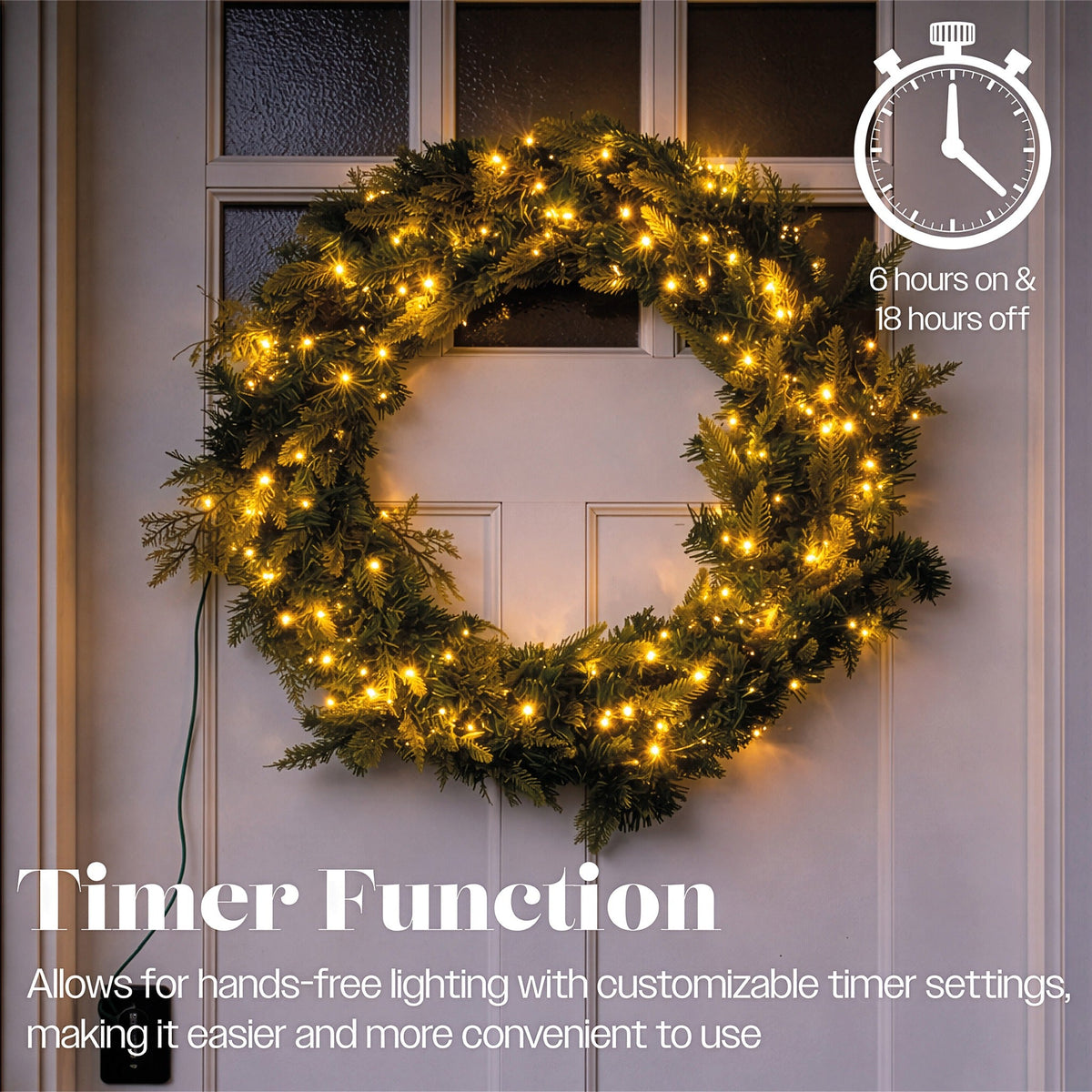 Xmas Haus White LED Wreath Outdoor Christmas Decoration with Timer_Outdoor Christmas Decorations