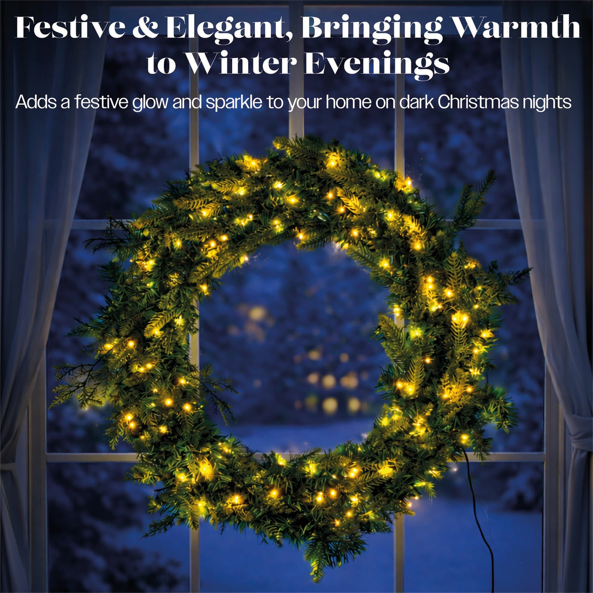 Xmas Haus White LED Wreath Outdoor Christmas Decoration with Timer_Outdoor Christmas Decorations