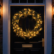 Xmas Haus White LED Wreath Outdoor Christmas Decoration with Timer_Outdoor Christmas Decorations