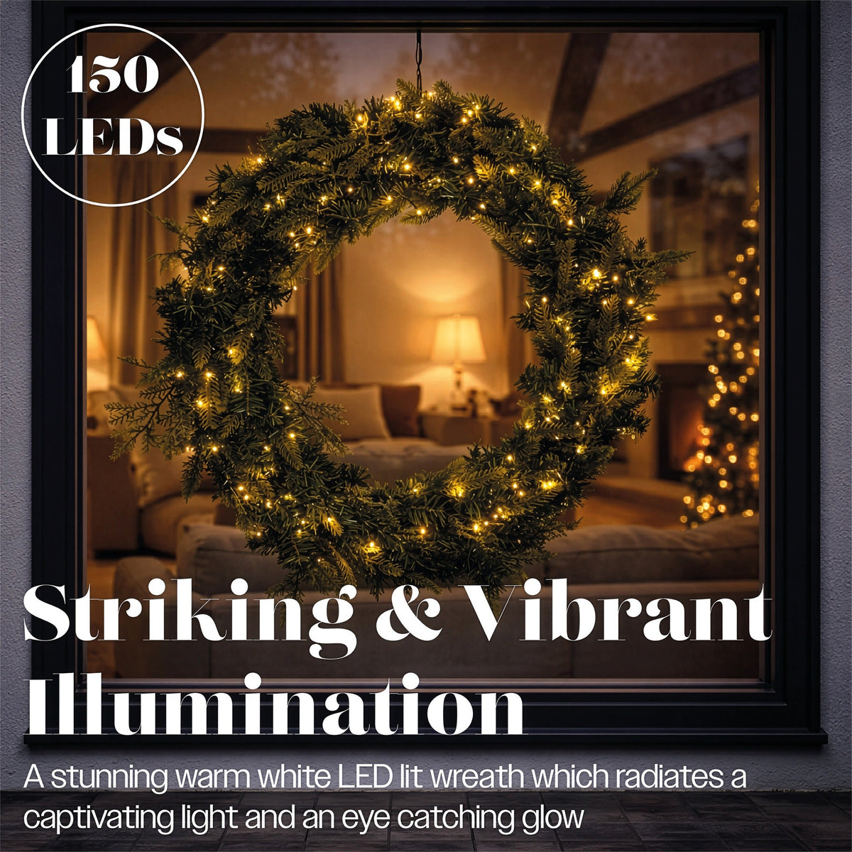 Xmas Haus White LED Wreath Outdoor Christmas Decoration with Timer_Outdoor Christmas Decorations