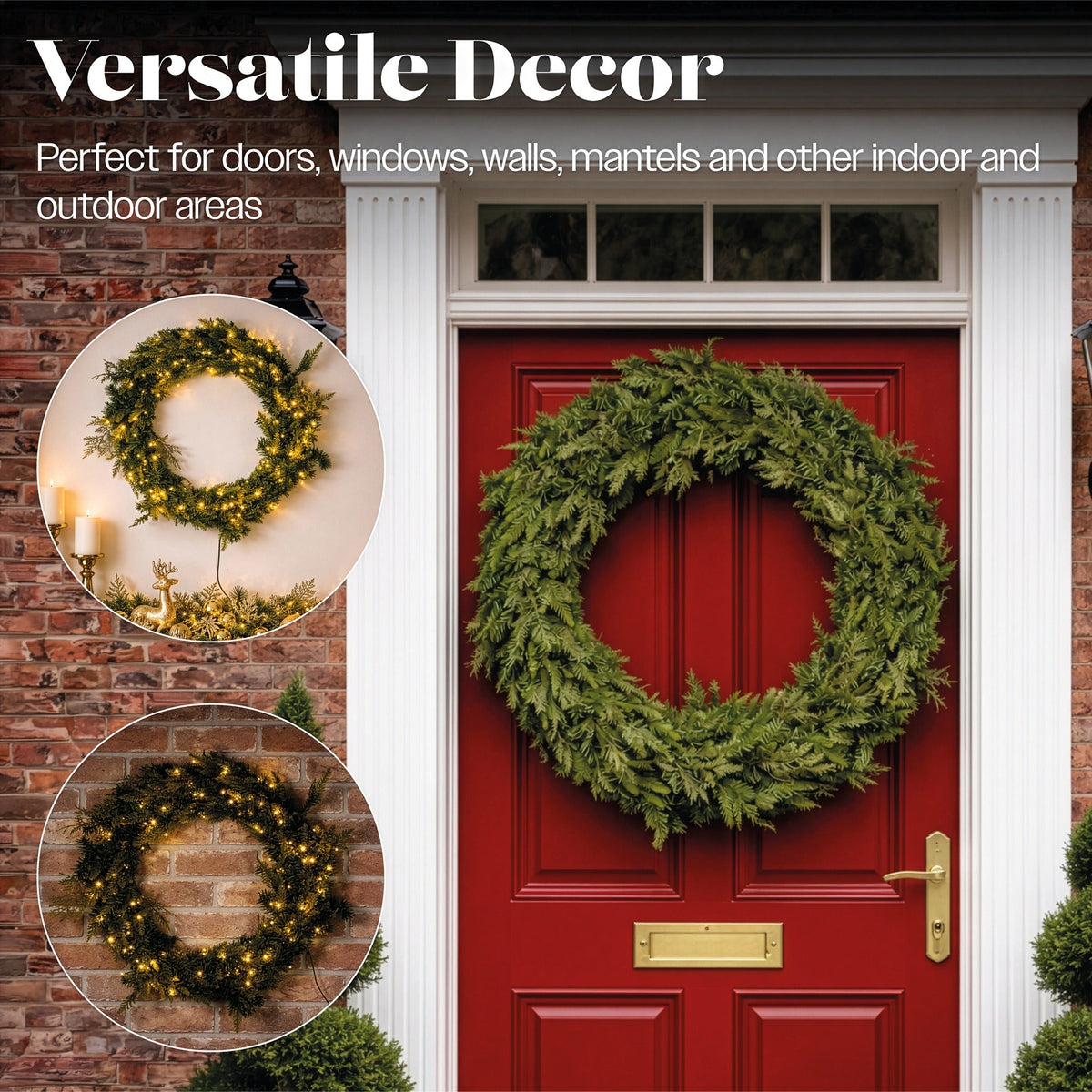 Xmas Haus White LED Wreath Outdoor Christmas Decoration with Timer_Outdoor Christmas Decorations