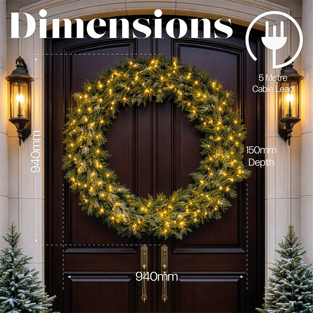 Xmas Haus 200 LEDs Warm White Wreath Outdoor Decoration with Timer 94CM_Outdoor Christmas Decorations