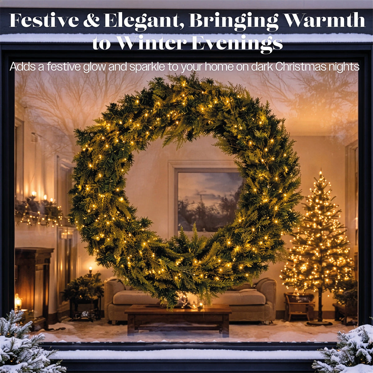 Xmas Haus 200 LEDs Warm White Wreath Outdoor Decoration with Timer 94CM_Outdoor Christmas Decorations
