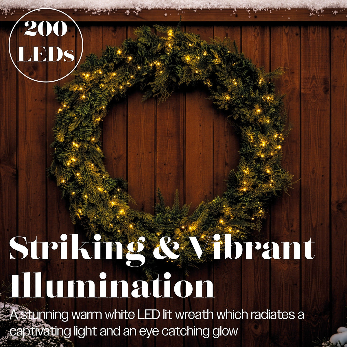 Xmas Haus 200 LEDs Warm White Wreath Outdoor Decoration with Timer 94CM_Outdoor Christmas Decorations