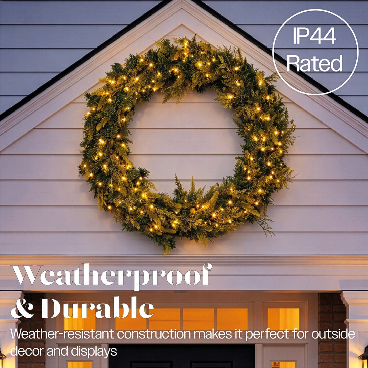 Xmas Haus 200 LEDs Warm White Wreath Outdoor Decoration with Timer 94CM_Outdoor Christmas Decorations