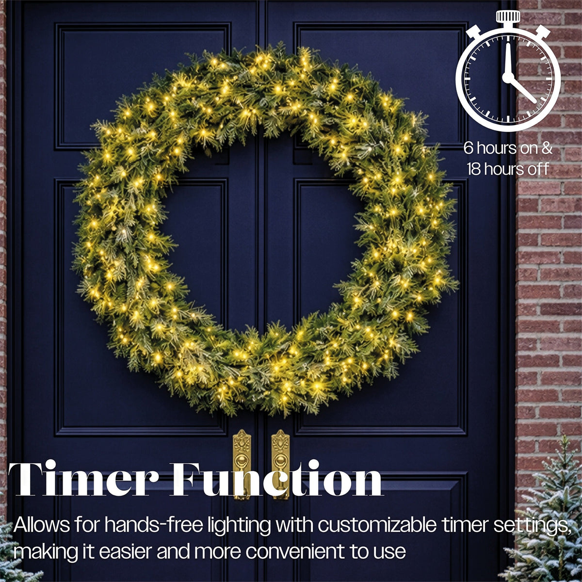 Xmas Haus 200 LEDs Warm White Wreath Outdoor Decoration with Timer 94CM_Outdoor Christmas Decorations