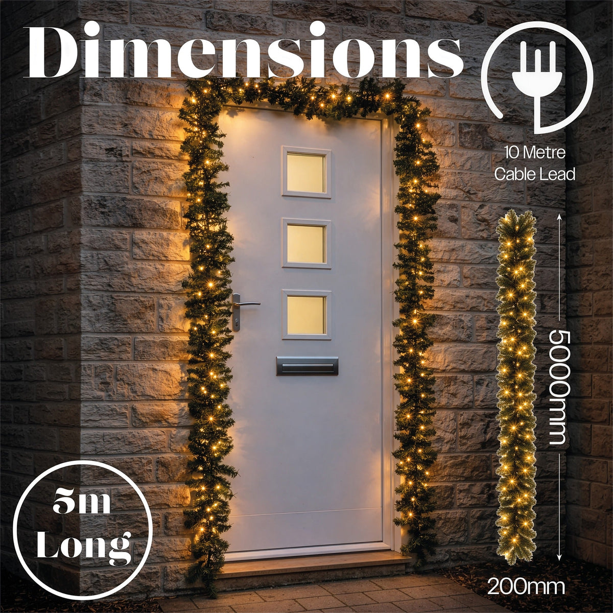 Xmas Haus LED 5m Green Garland Outdoor Decoration with Timer_Outdoor Christmas Decorations