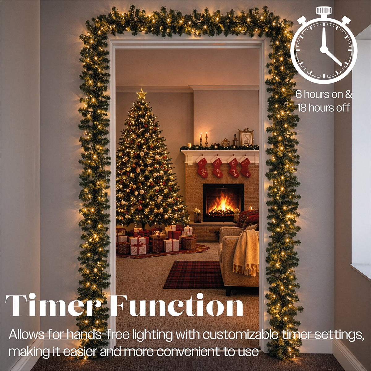 Xmas Haus LED 5m Green Garland Outdoor Decoration with Timer_Outdoor Christmas Decorations