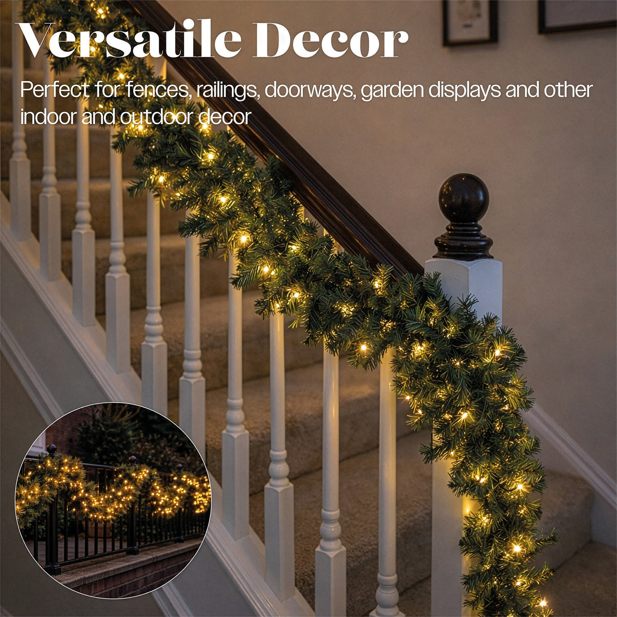 Xmas Haus LED 5m Green Garland Outdoor Decoration with Timer_Outdoor Christmas Decorations