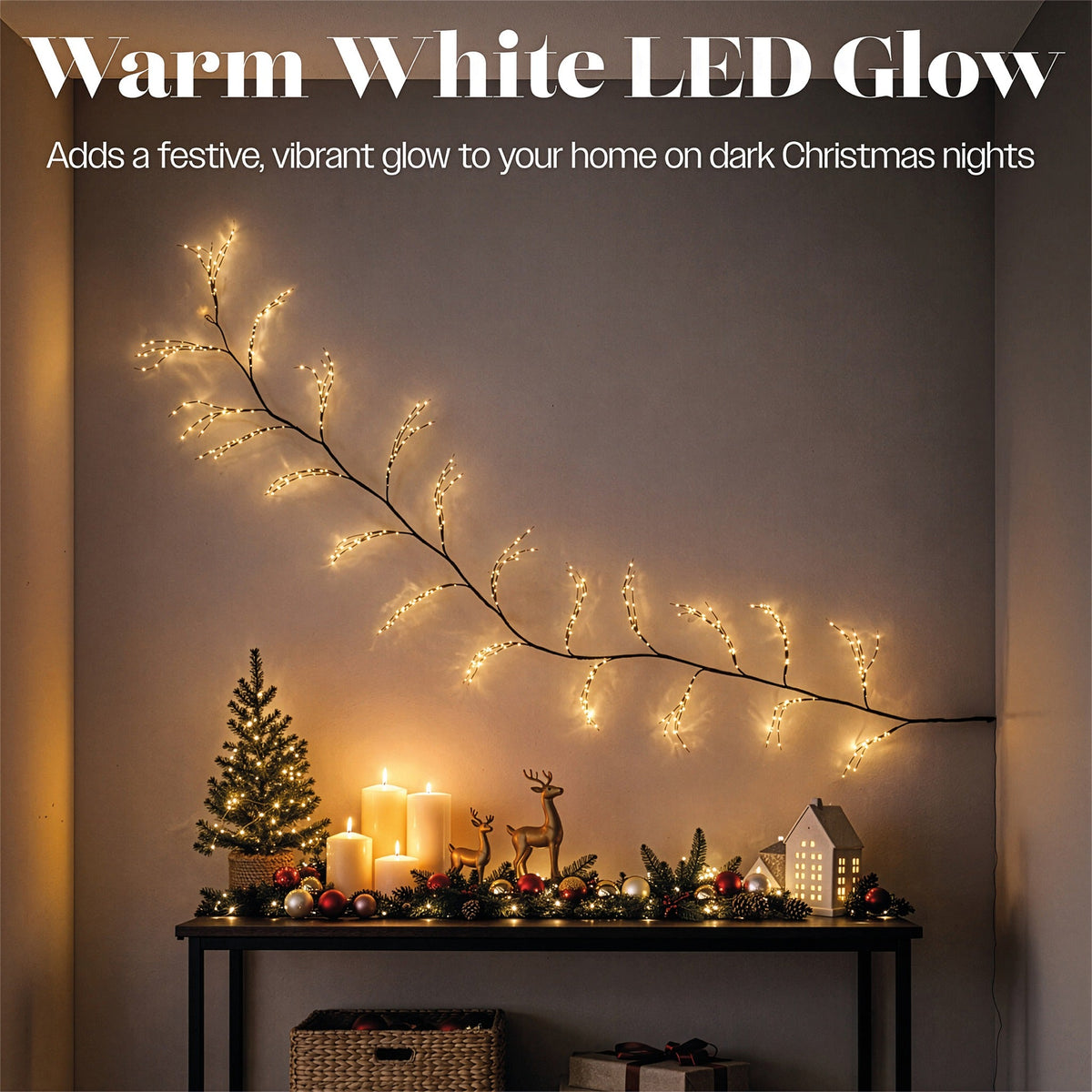 Xmas Haus Warm White LED Light Tree Black Branch Outdoor Decoration with Timer_Outdoor Christmas Decorations
