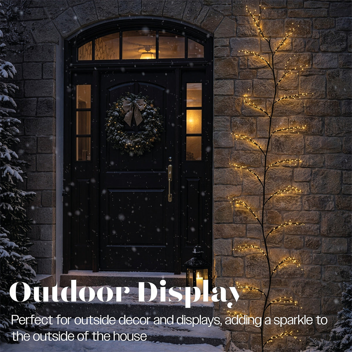 Xmas Haus Warm White LED Light Tree Black Branch Outdoor Decoration with Timer_Outdoor Christmas Decorations