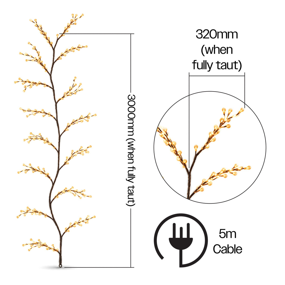 Xmas Haus Warm White LED Light Tree Black Branch Outdoor Decoration with Timer_Outdoor Christmas Decorations