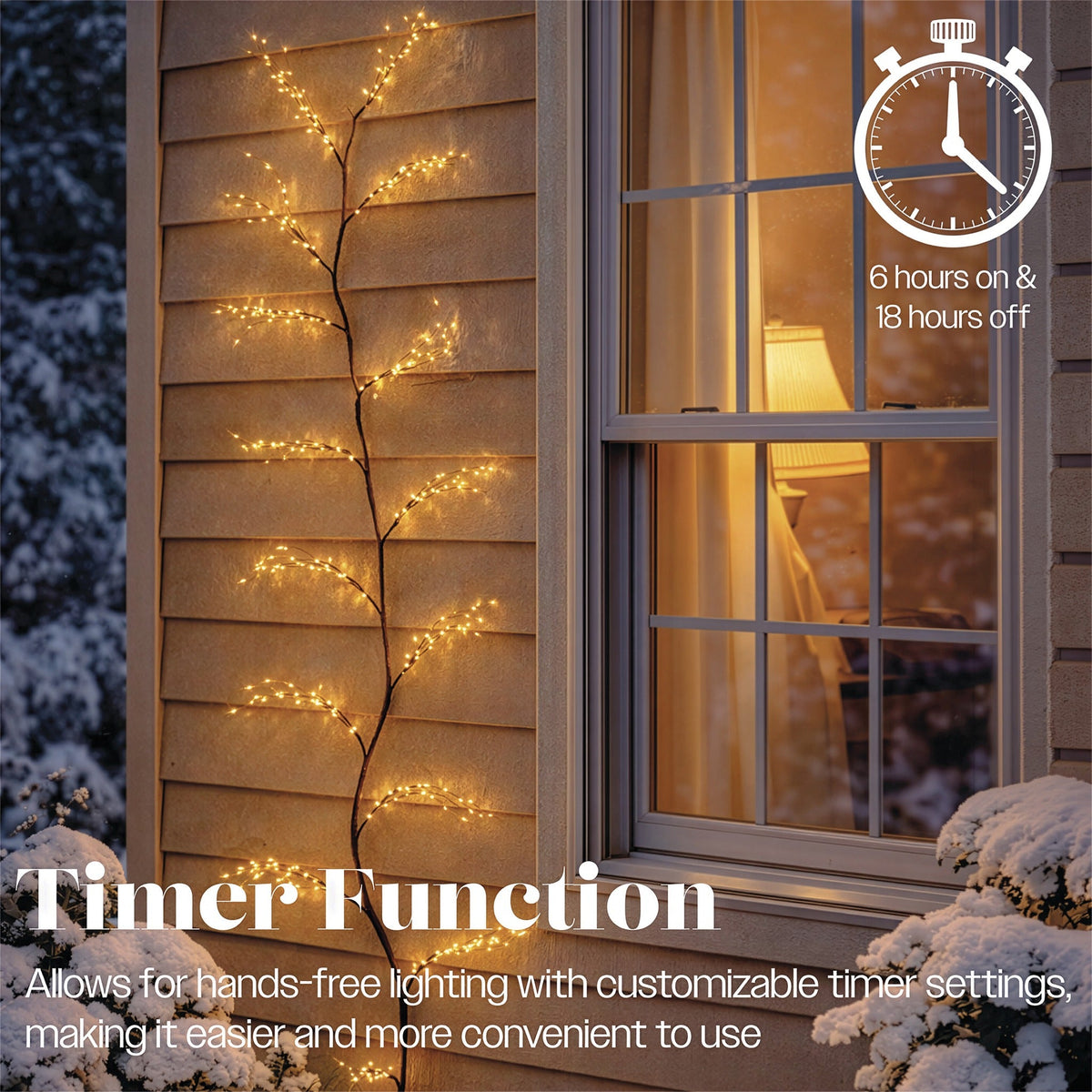 Xmas Haus Warm White LED Light Tree Black Branch Outdoor Decoration with Timer_Outdoor Christmas Decorations