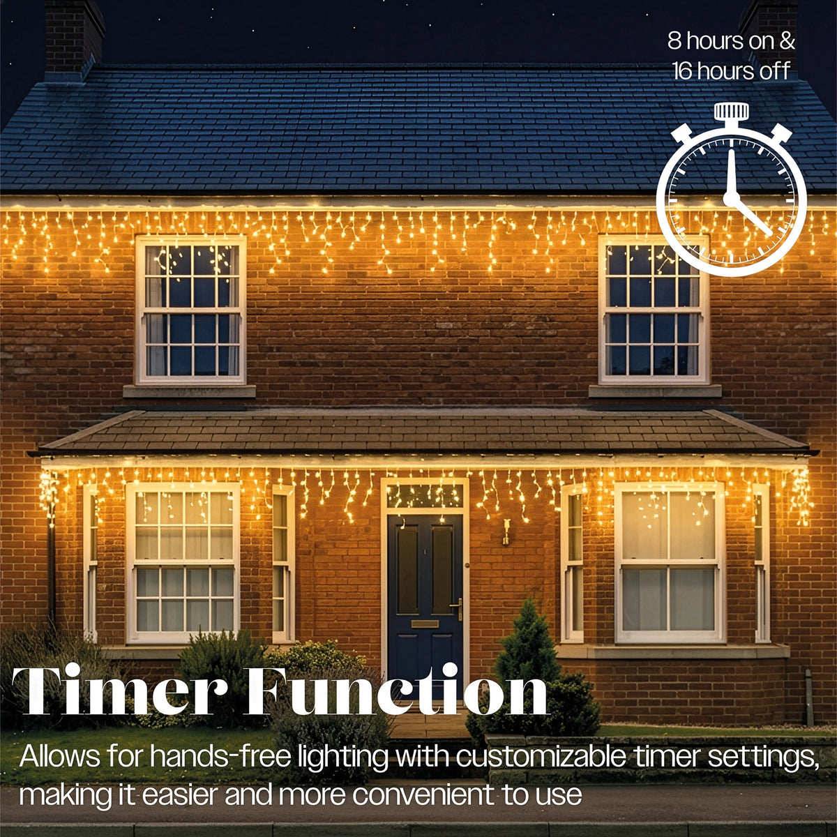 Xmas Haus Warm White 320 LED Icicle Light Chain Outdoor Decoration with Timer_Outdoor Christmas Decorations