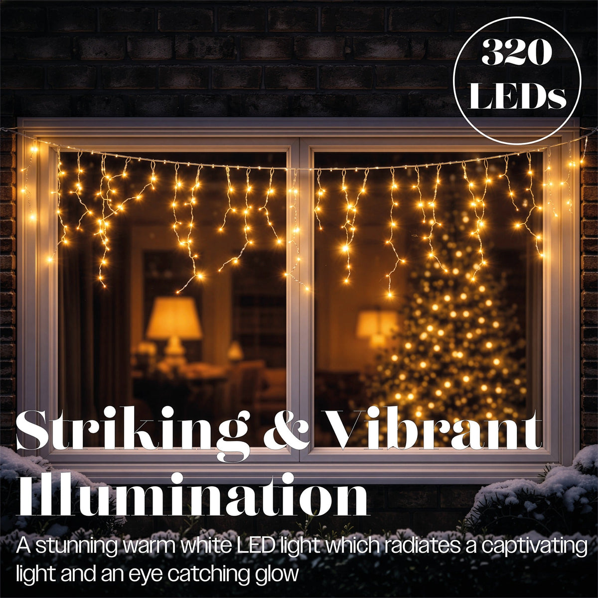 Xmas Haus Warm White 320 LED Icicle Light Chain Outdoor Decoration with Timer_Outdoor Christmas Decorations