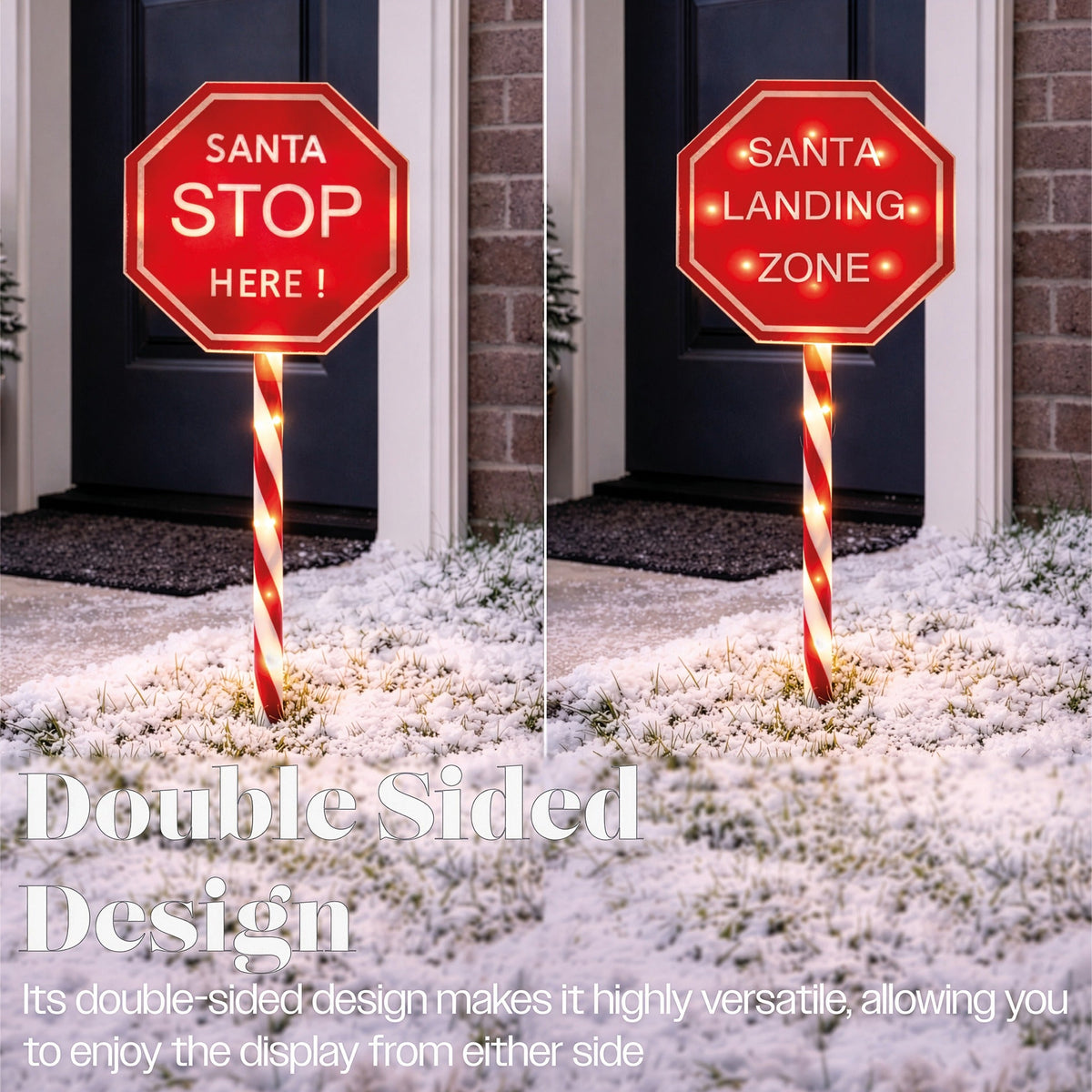 Xmas Haus Warm White LED Santa Stop Here Sign Battery Powered with Timer_Outdoor Christmas Decorations