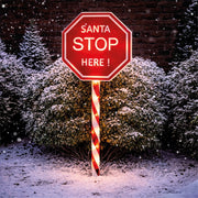 Xmas Haus Warm White LED Santa Stop Here Sign Battery Powered with Timer_Outdoor Christmas Decorations