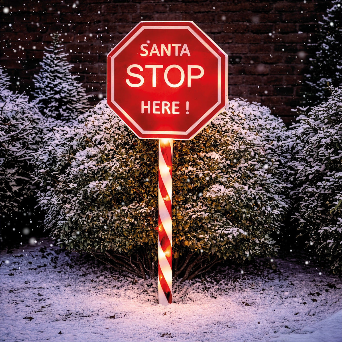 Xmas Haus Warm White LED Santa Stop Here Sign Battery Powered with Timer_Outdoor Christmas Decorations
