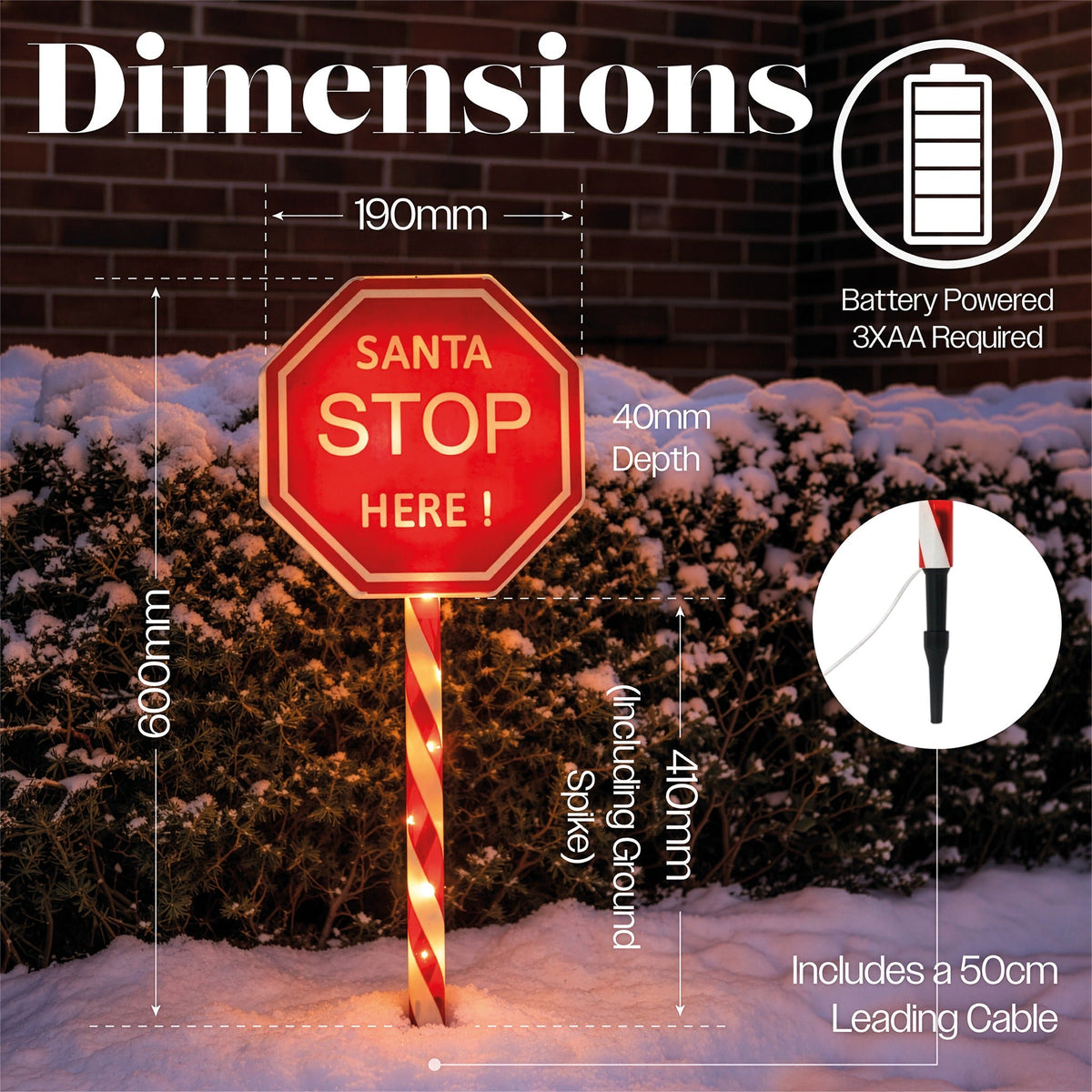 Xmas Haus Warm White LED Santa Stop Here Sign Battery Powered with Timer_Outdoor Christmas Decorations