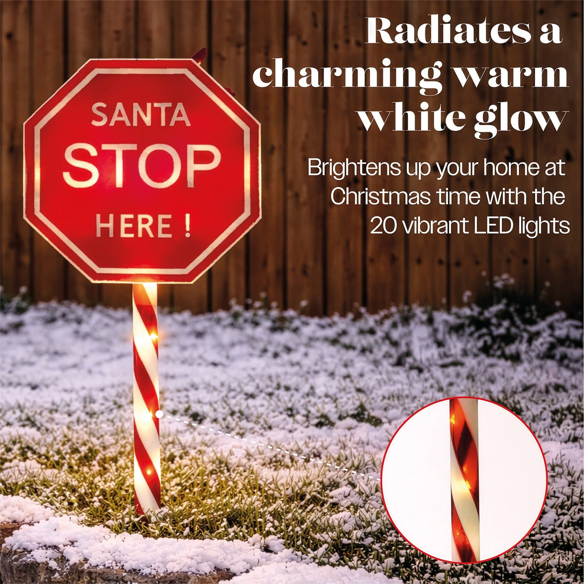 Xmas Haus Warm White LED Santa Stop Here Sign Battery Powered with Timer_Outdoor Christmas Decorations