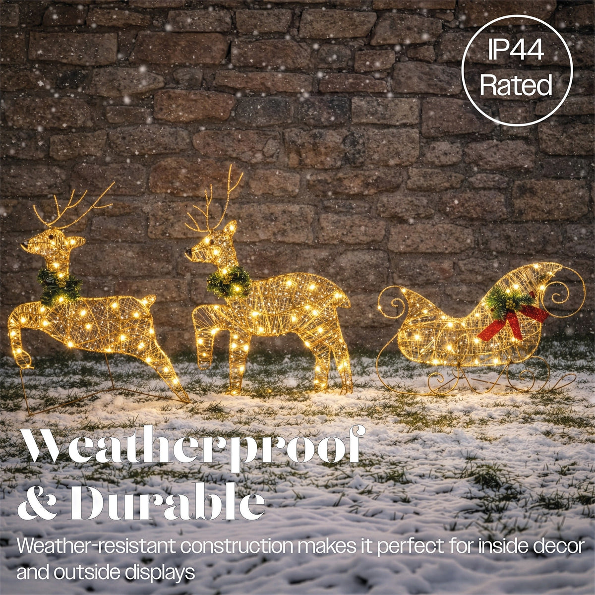 Xmas Haus LED Glitter effect Deer and Sleigh Outdoor Decoration with Timer_Outdoor Christmas Decorations