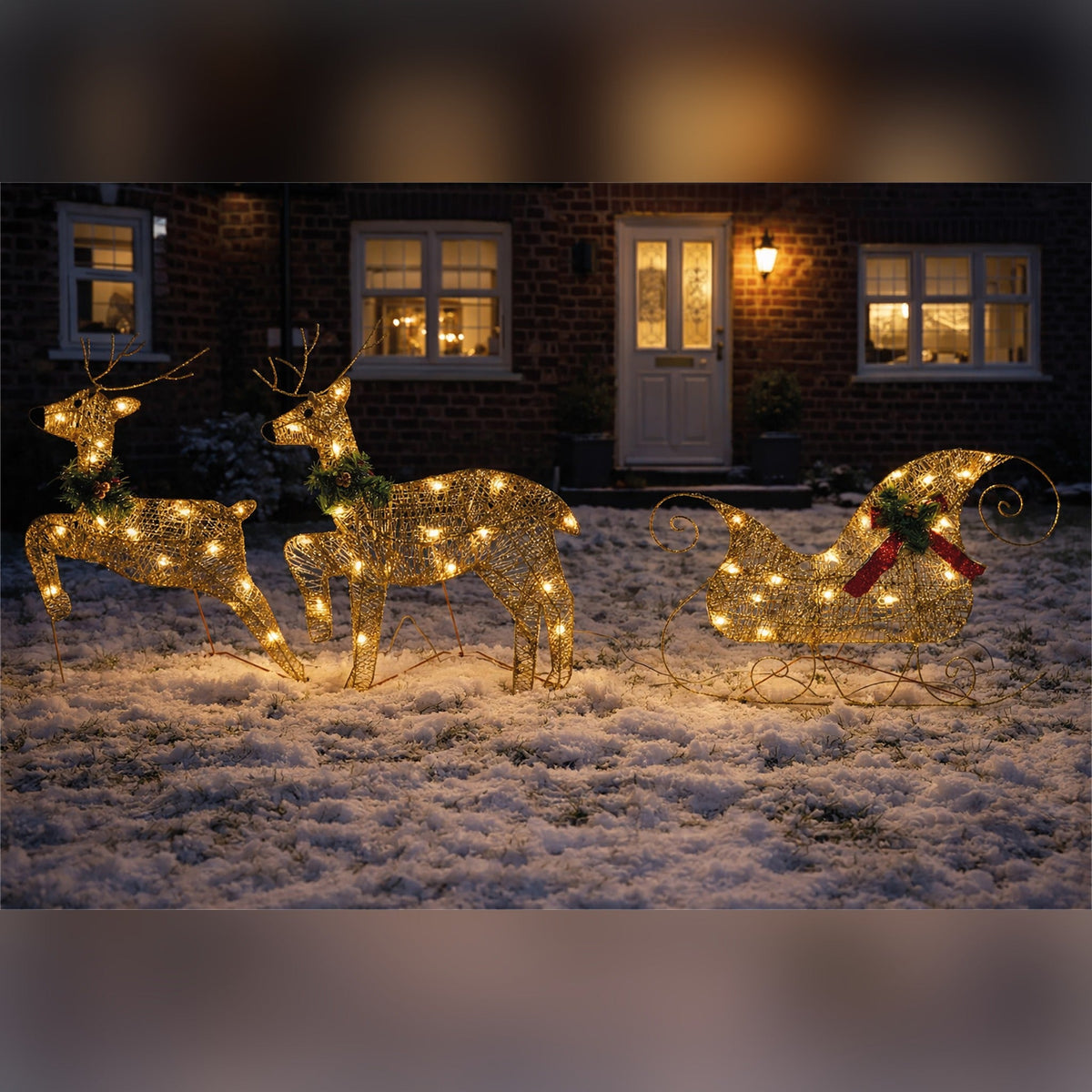 Xmas Haus LED Glitter effect Deer and Sleigh Outdoor Decoration with Timer_Outdoor Christmas Decorations
