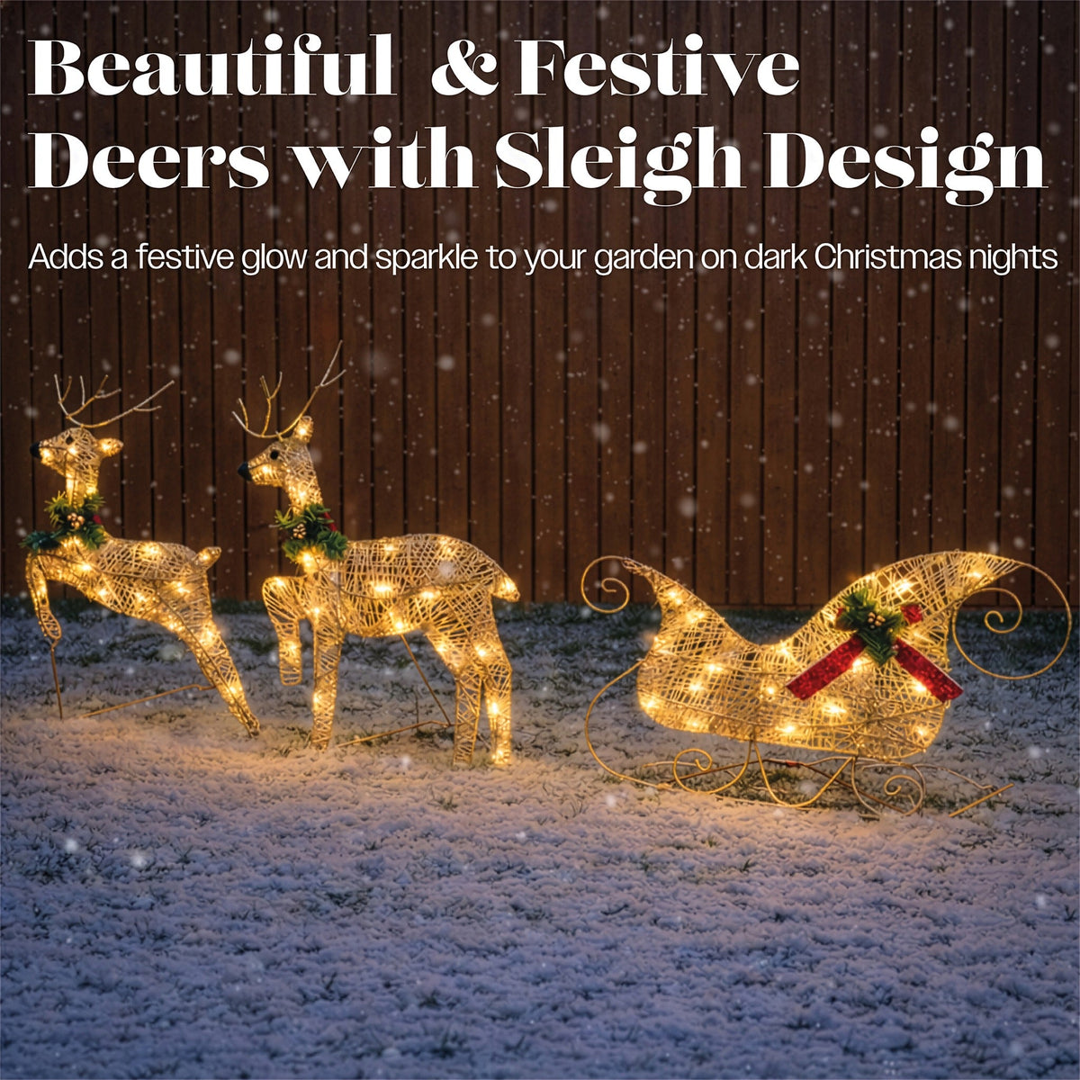 Xmas Haus LED Glitter effect Deer and Sleigh Outdoor Decoration with Timer_Outdoor Christmas Decorations