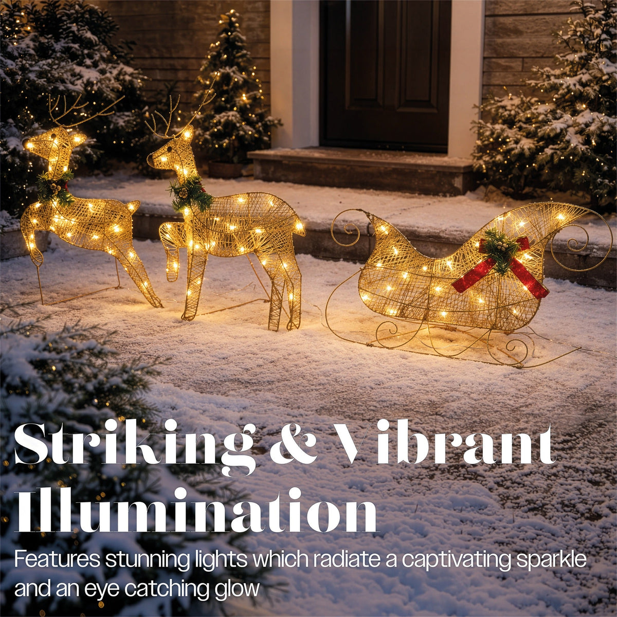 Xmas Haus LED Glitter effect Deer and Sleigh Outdoor Decoration with Timer_Outdoor Christmas Decorations