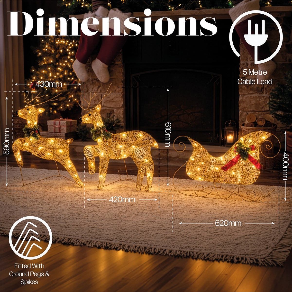 Xmas Haus LED Glitter effect Deer and Sleigh Outdoor Decoration with Timer_Outdoor Christmas Decorations