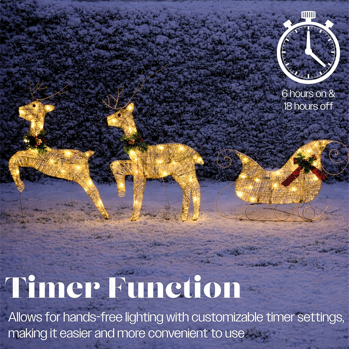 Xmas Haus LED Glitter effect Deer and Sleigh Outdoor Decoration with Timer_Outdoor Christmas Decorations