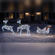 Xmas Haus LED Silver Glitter Deer and Sleigh Outdoor Decoration with Flash and Timer_Outdoor Christmas Decorations