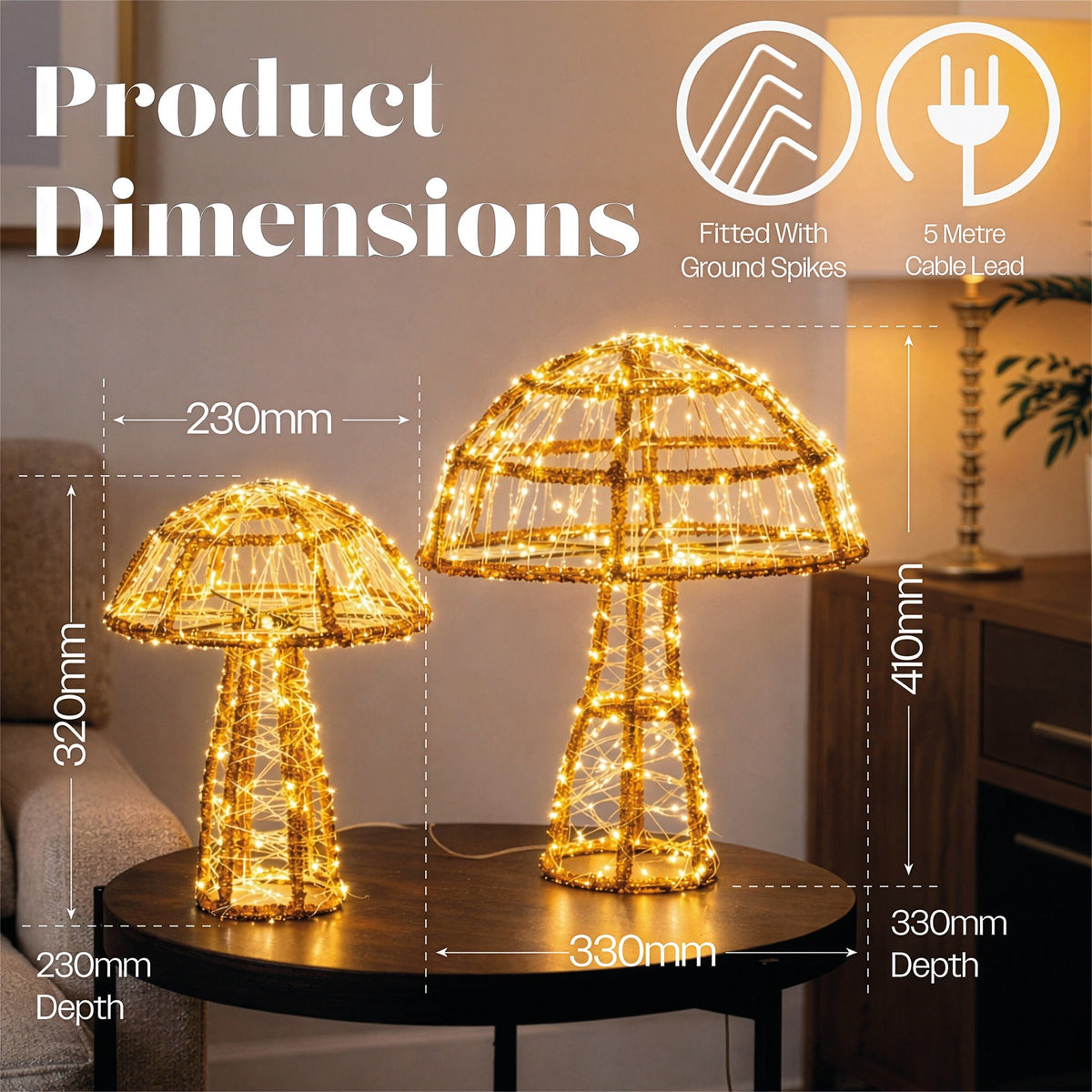 Xmas Haus 2 Pack Warm White Micro LED Acrylic Mushrooms Outdoor Decoration with Timer_Outdoor Christmas Decorations