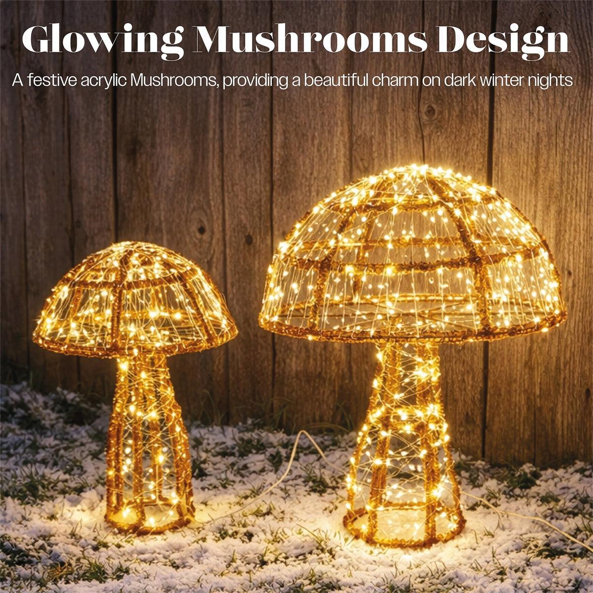Xmas Haus 2 Pack Warm White Micro LED Acrylic Mushrooms Outdoor Decoration with Timer_Outdoor Christmas Decorations