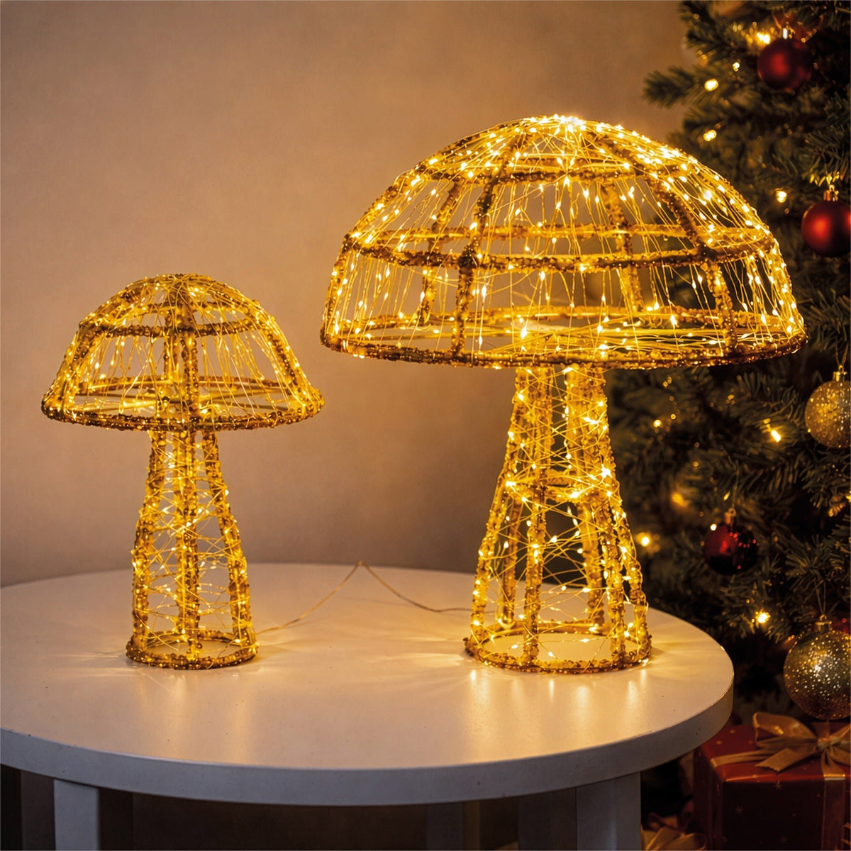 Xmas Haus 2 Pack Warm White Micro LED Acrylic Mushrooms Outdoor Decoration with Timer_Outdoor Christmas Decorations
