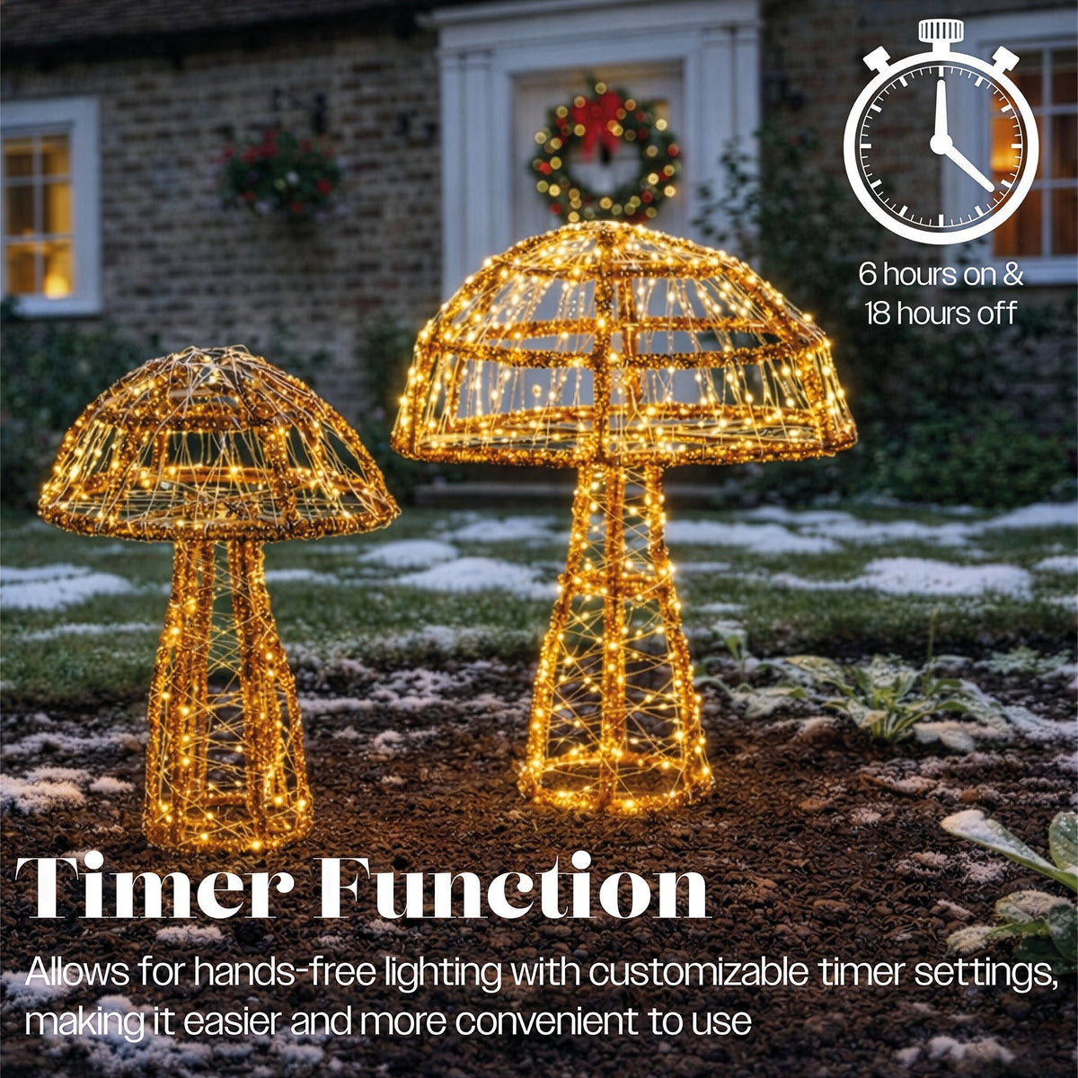Xmas Haus 2 Pack Warm White Micro LED Acrylic Mushrooms Outdoor Decoration with Timer_Outdoor Christmas Decorations