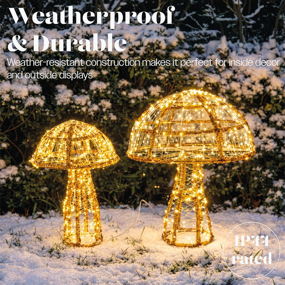 Xmas Haus 2 Pack Warm White Micro LED Acrylic Mushrooms Outdoor Decoration with Timer_Outdoor Christmas Decorations