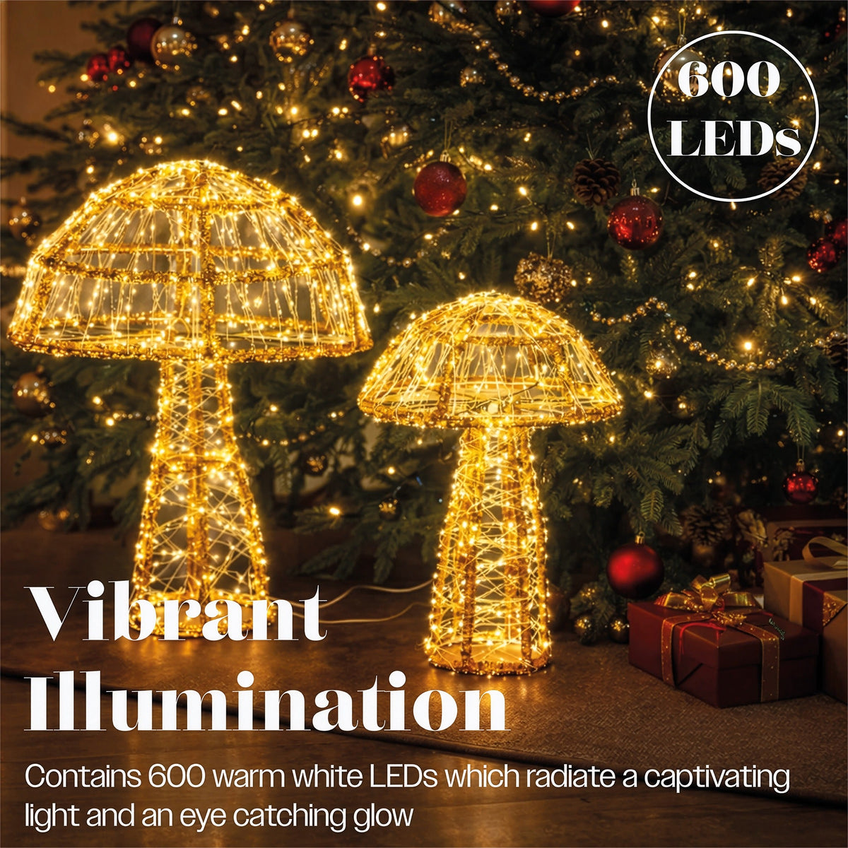 Xmas Haus 2 Pack Warm White Micro LED Acrylic Mushrooms Outdoor Decoration with Timer_Outdoor Christmas Decorations