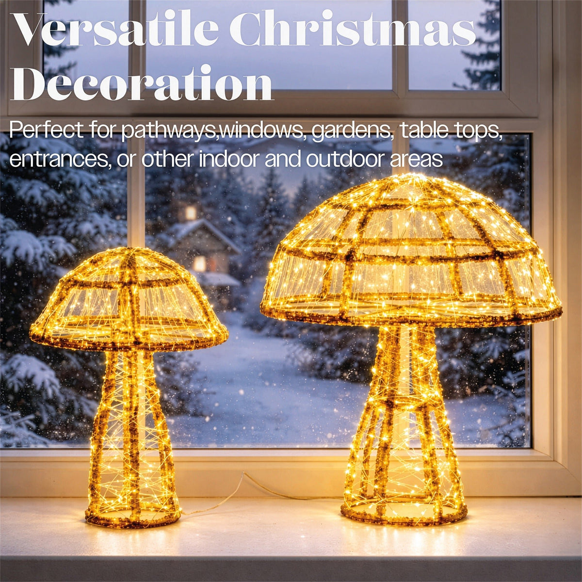 Xmas Haus 2 Pack Warm White Micro LED Acrylic Mushrooms Outdoor Decoration with Timer_Outdoor Christmas Decorations