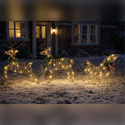 Xmas Haus Rose Gold Light Up Reindeer and Sleigh Indoor Outdoor Christmas Decoration with Timer_Outdoor Christmas Decorations