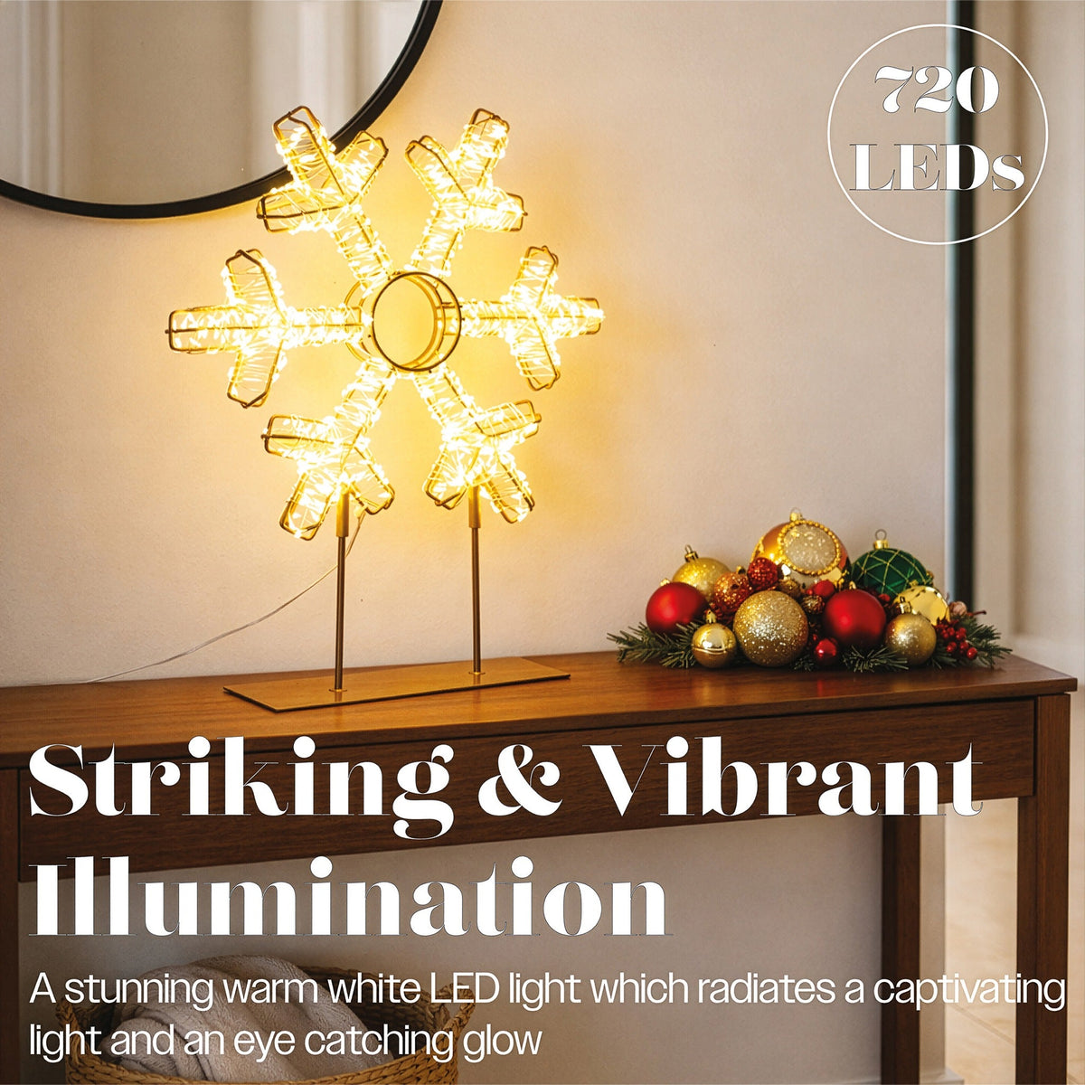 Xmas Haus Warm White LED Champagne Gold Metal Snowflake Indoor Decoration Timer_Indoor Christmas Decorations